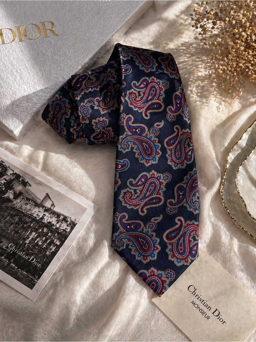 Christian Dior Men’s Navy Paisley Silk Tie 59x3.5